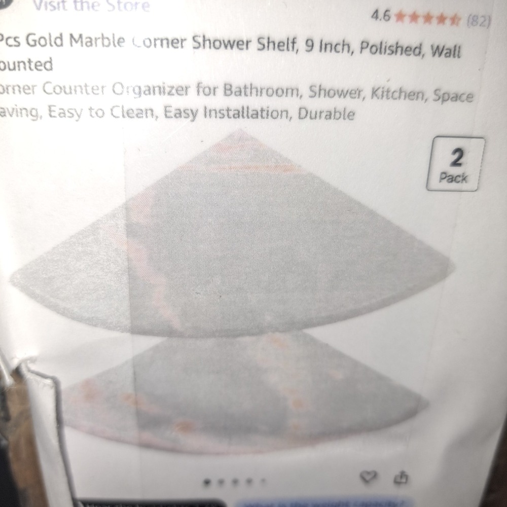 2 Pack White Marble Corner Shower Shelf–9"x9"x0.8" Wall Mounted Bathroom Shower